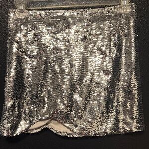 Dopamine Glam Silver Sequin Mini Skirt